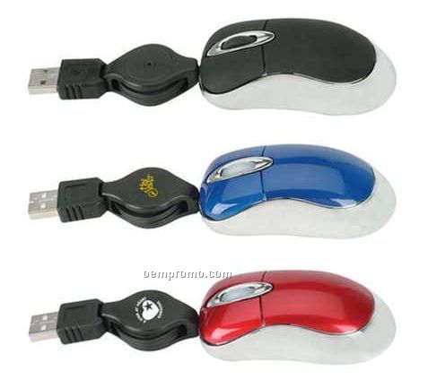 3d Super Mini Optical USB Mouse W/ Retractable Cord (3