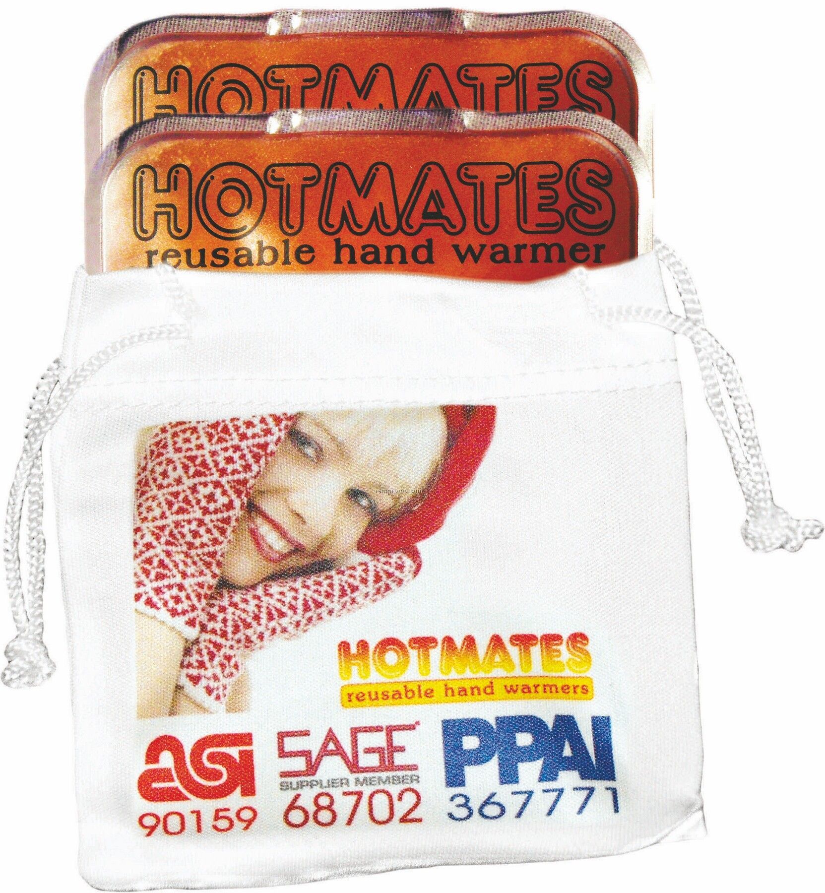 2 Hotmates Reusable Hand Warmers W/ White Micro Fiber Dye Sublimated Pouch