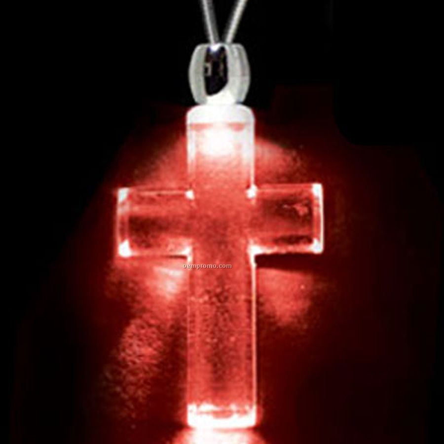 Red Acrylic Cross Pendant Light Up Necklace