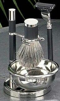 Badger Brush, Mach 3 Razor & Soap Dish On Stand (Black Chrome Plated)