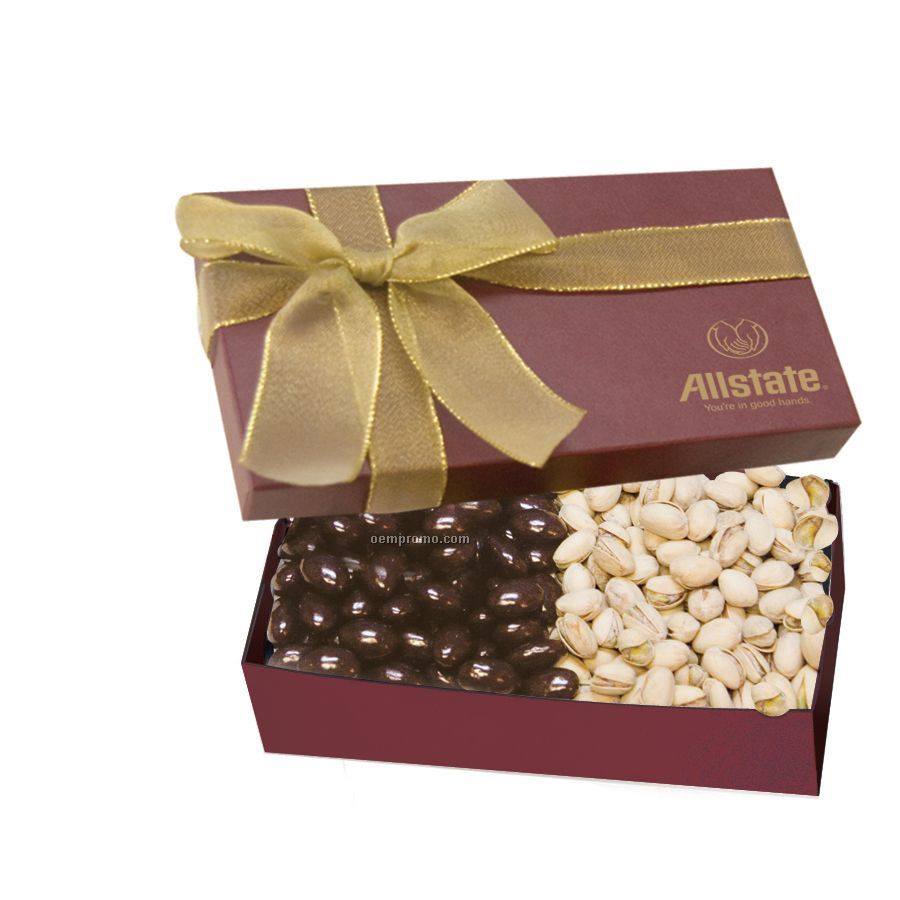 The Executive Burgundy Red Chocolate Covered Almonds And Pistachio Box