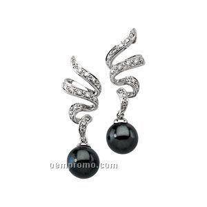 14kw Black Cultured Pearl And Diamond Earrings