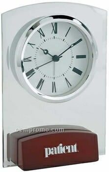 Stylish Desk Clock W/ Rosewood Base & Silver Accents