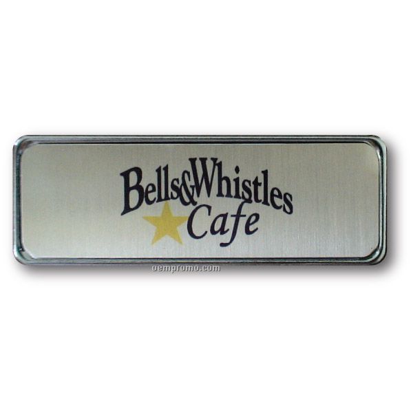 Silver Metal Name Badge With Pin Back (1"X3")