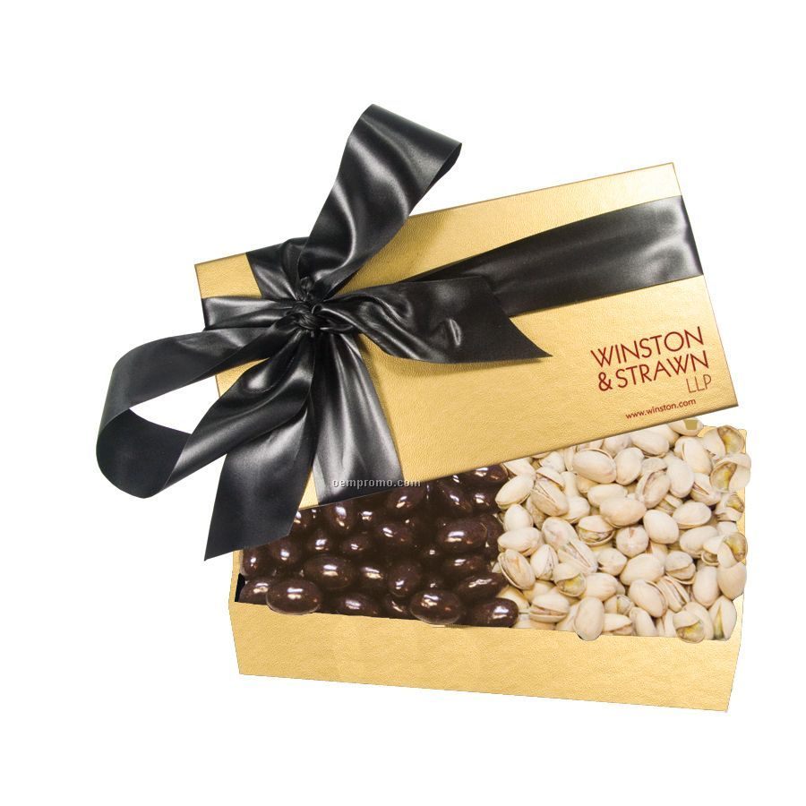 The Executive Gold Chocolate Covered Almonds And Pistachio Box