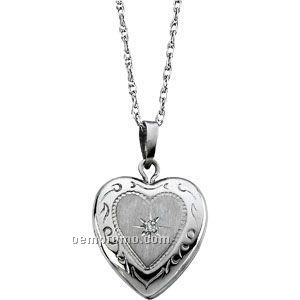 Ladies' 14kw .0067 Ct 13-1/2x12-1/2 Diamond Heart Locket Pendant