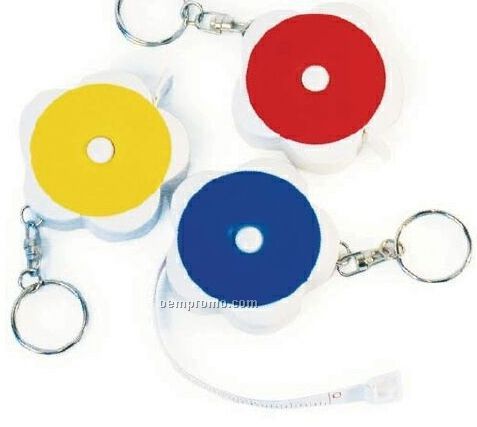 Round Retractable Tape Measure With Key Chain (Blue/Red/Yellow)