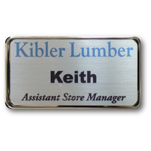 Silver Metal Name Badge With Pin Back