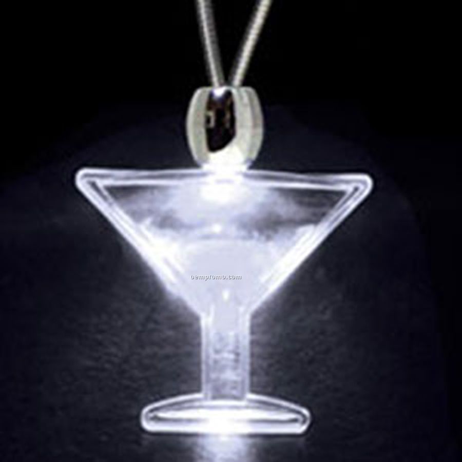 White Acrylic Martini Glass Pendant Light Up Necklace