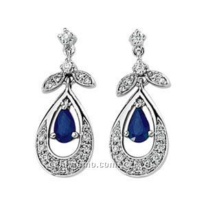 14kw Genuine Blue Sapphire And Diamond Earrings
