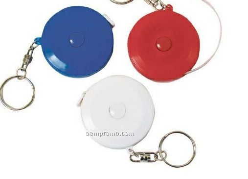 Round Retractable Tape Measure With Key Chain (White/Blue/Red)
