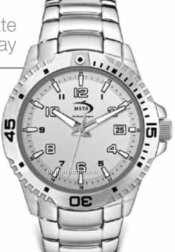 Unisex 42 Mm Metal Case Watch W/ Date Display & Folded Steel Bracelet