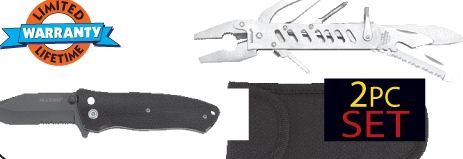 Maxam 3 PC Patented Assisted Opening Button Lock Knife And 14-function Tool