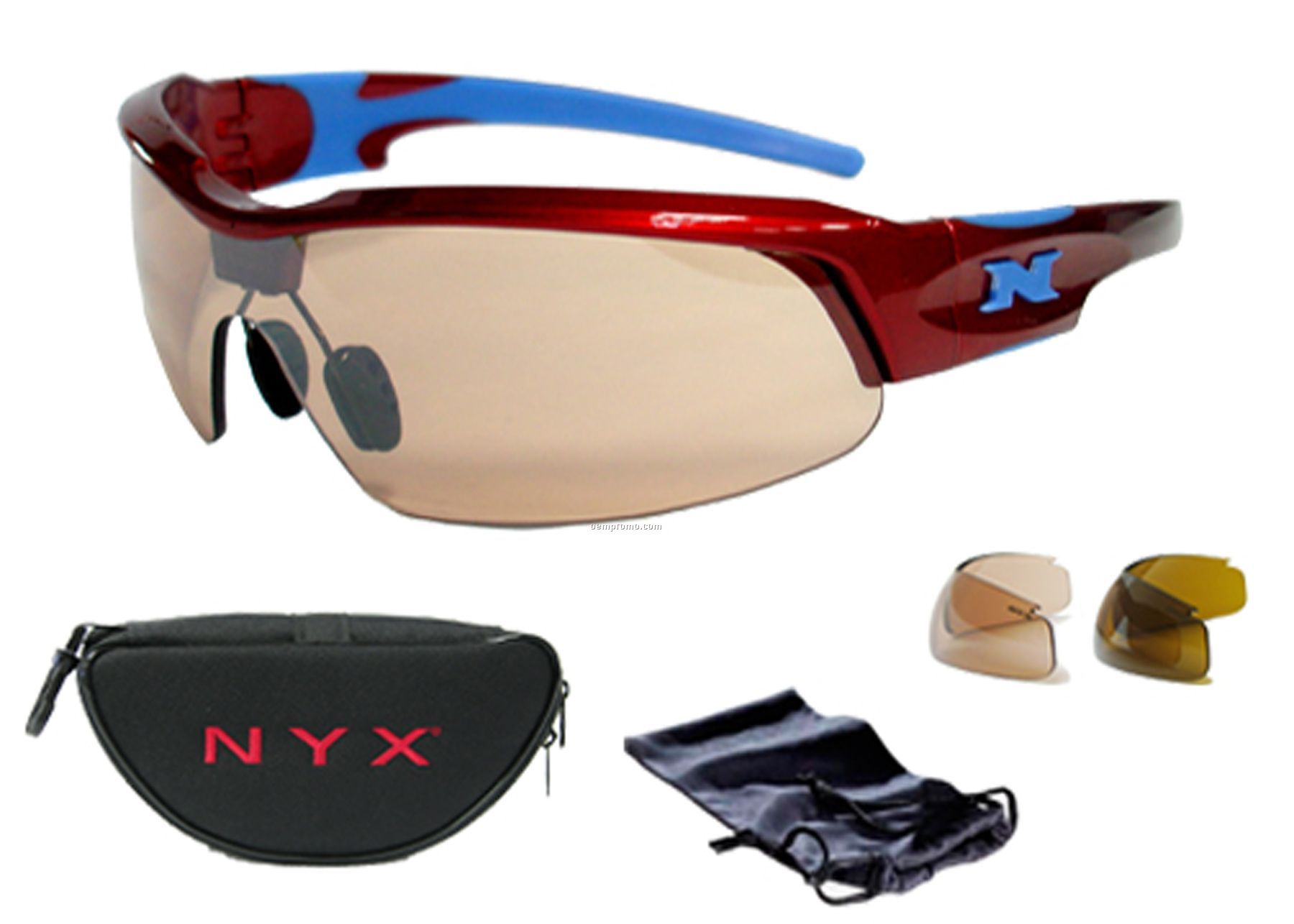 Pro Z17 3-lens Sunglass Kit W/ Embroidered Carry Case - Red & Blue Frame