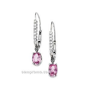 14kw Genuine Pink Sapphire And 1/6 Ct Tw Diamond Earrings