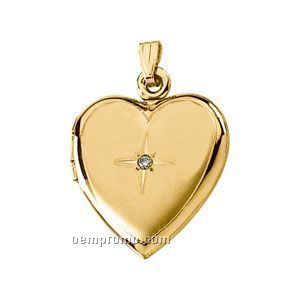 19-1/2x19 14ky .02 Ct Tw Diamond Round Heart Hinged Locket Pendant