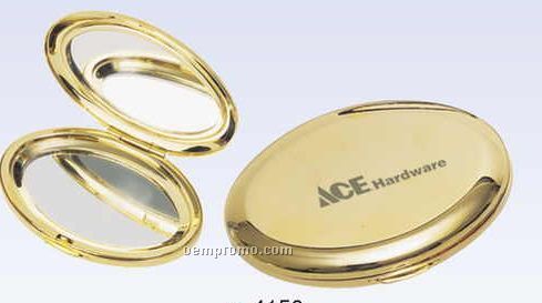 Gold Plated Metal Oval Compact Mirror (Screened)