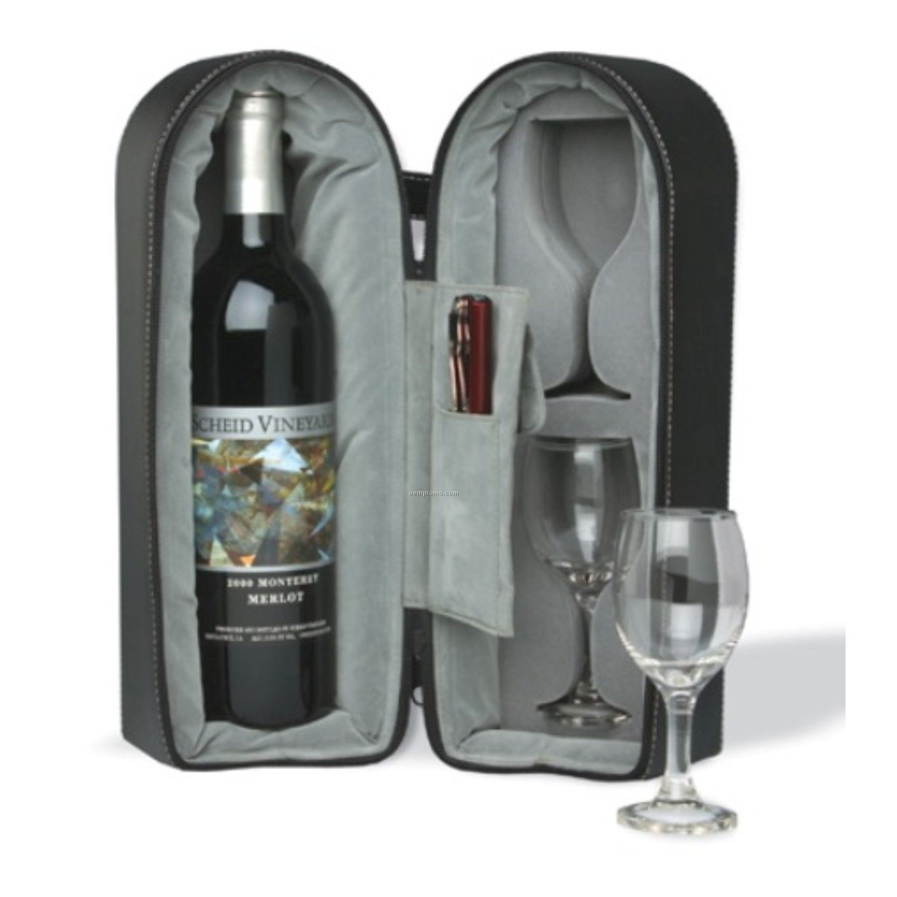 Wine Travel Case With 2 Glasses & Corkscrew (Screen Printed)