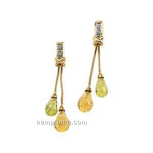 14ky Genuine Multi Color Gemstone Briolette And Diamond Earrings