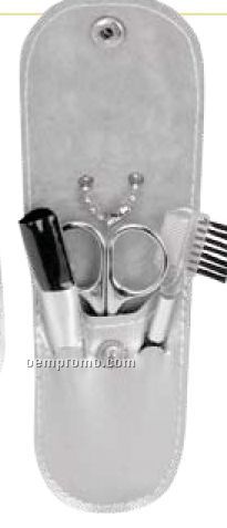 3 Piece Grooming Kit In Satin Silver Carrying Case W/ Key Attachment