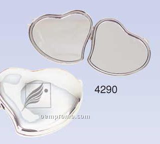 2-1/2"X2"X3/8" Silver Plated Contour Heart Compact Mirror (Screened)