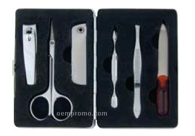 Compact Brushed Aluminum Case With 6-piece Manicure Set