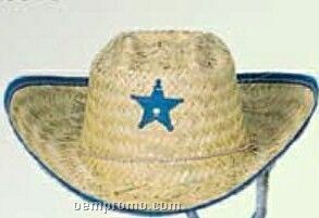Kid's Straw Cowboy Hat With Neck Tie And Star