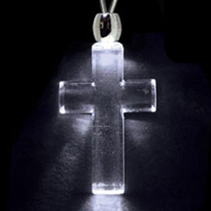White Acrylic Cross Pendant Light Up Necklace