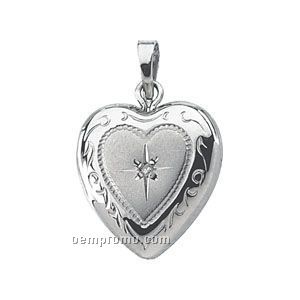 .0067 Ct 13-1/2x13 Ladies' Stainless Steel Diamond Round Heart Locket