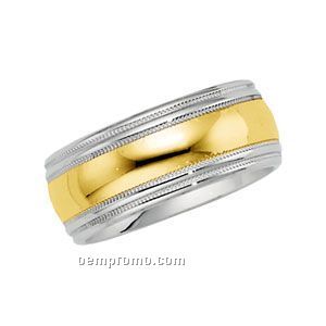 14ktt 8mm Men's Comfort Fit Wedding Band Ring (Size 11) White Gold Edge