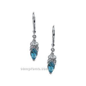 14kw Genuine Aquamarine And .04 Diamond Earrings