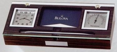 Bulova Paragon Clock W/ Thermometer, Pen Holder & Business Card Holder