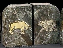 Green Marble Gold Plated Stock Market Bookends