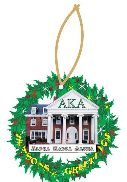 Alpha Kappa Alpha Sorority House Wreath Ornament W/ Mirror Back(2 Sq. Inch)
