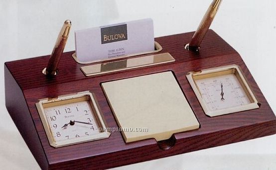 Bulova Collection Parkston Clock W/ Thermometer & 2 Pens