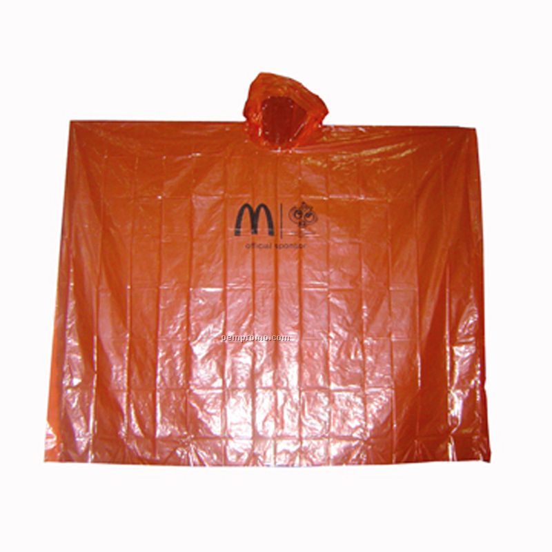 Plastic Raincoat With Hood - Orange