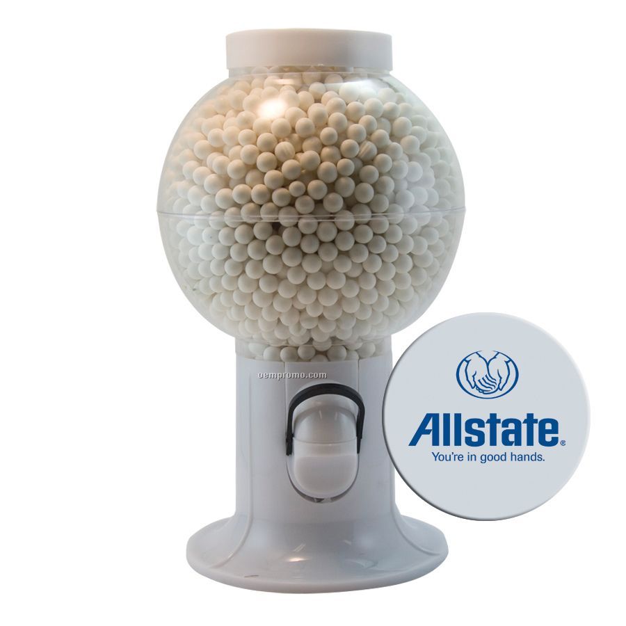 White Gumball Machine Filled With Signature Peppermints