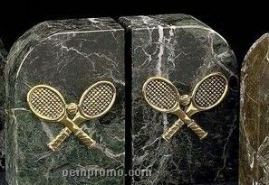 Green Marble Gold Plated Tennis Bookends