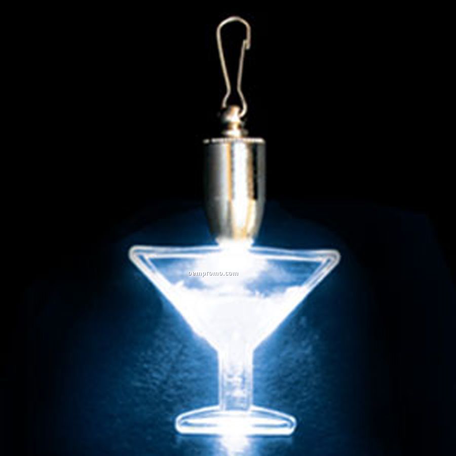 Light Up Pendant With Clip - Martini Glass - Blue LED