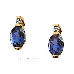 14ky Chatham Created Alexandrite And .05 Ct Tw Diamond Earrings