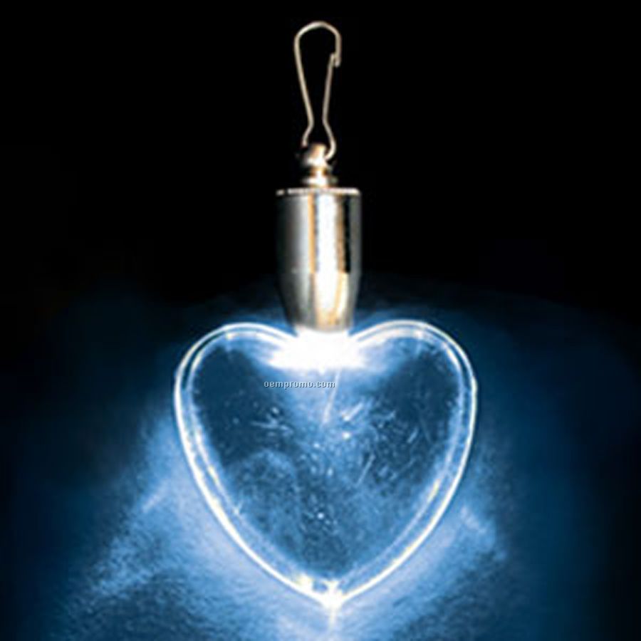 Light Up Pendant With Clip - Heart - Blue LED