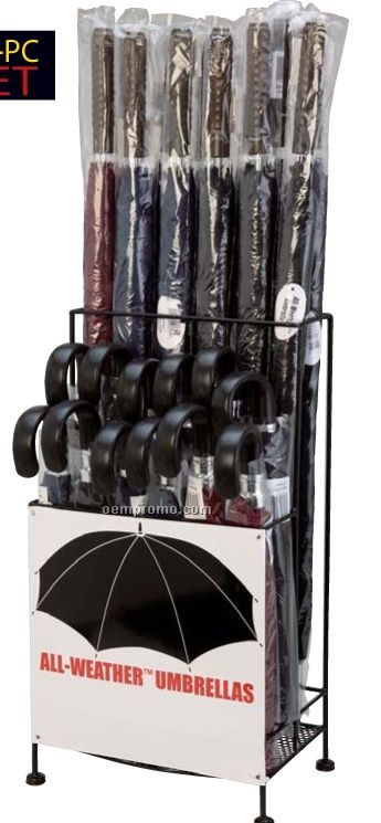 All-weather 24 PC Polyester Umbrella Set In Metal Display Stand