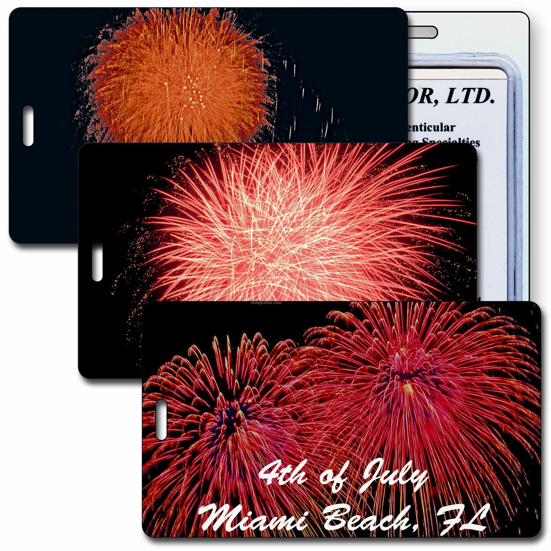 Luggage Tag 3d Lenticular Red Firework At Night Stock Image (Blank Product)
