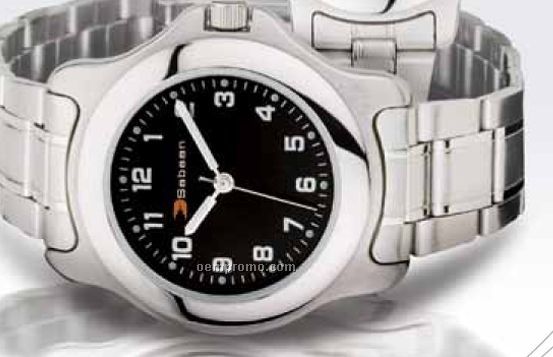 Men's Watch Creations Silver Folded Steel Bracelet Watch W/ Black Dial