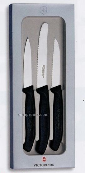 Victorinox Swiss Army 3 Piece Knife W/ Black Handle