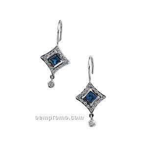 14kw Chatham Created Blue Sapphire And 1/3 Ct Tw Diamond Earrings