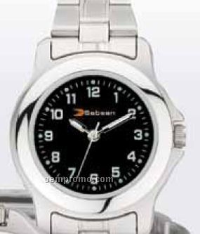 Ladies' Watch Creations Silver Folded Steel Bracelet Watch W/ Black Dial