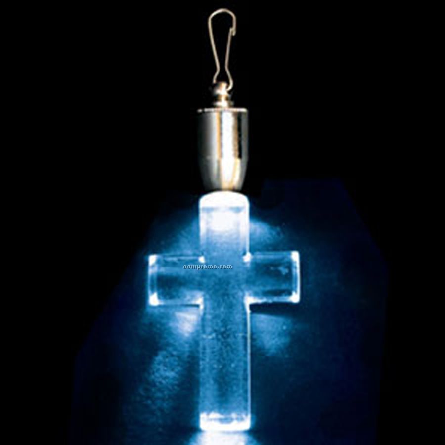 Light Up Pendant With Clip - Cross - Blue LED