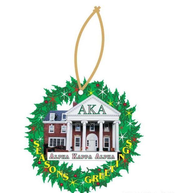 Alpha Kappa Alpha Sorority House Wreath Ornament W/ Mirror Back(8 Sq. Inch)