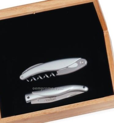 Millennium Gift Set With Folding Knife & Corkscrew In Natural Wood Box